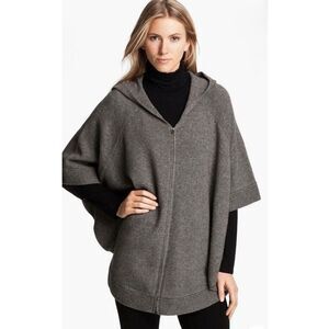Eileen Fisher Hooded Full Zip Poncho size M Wool Yak Gray